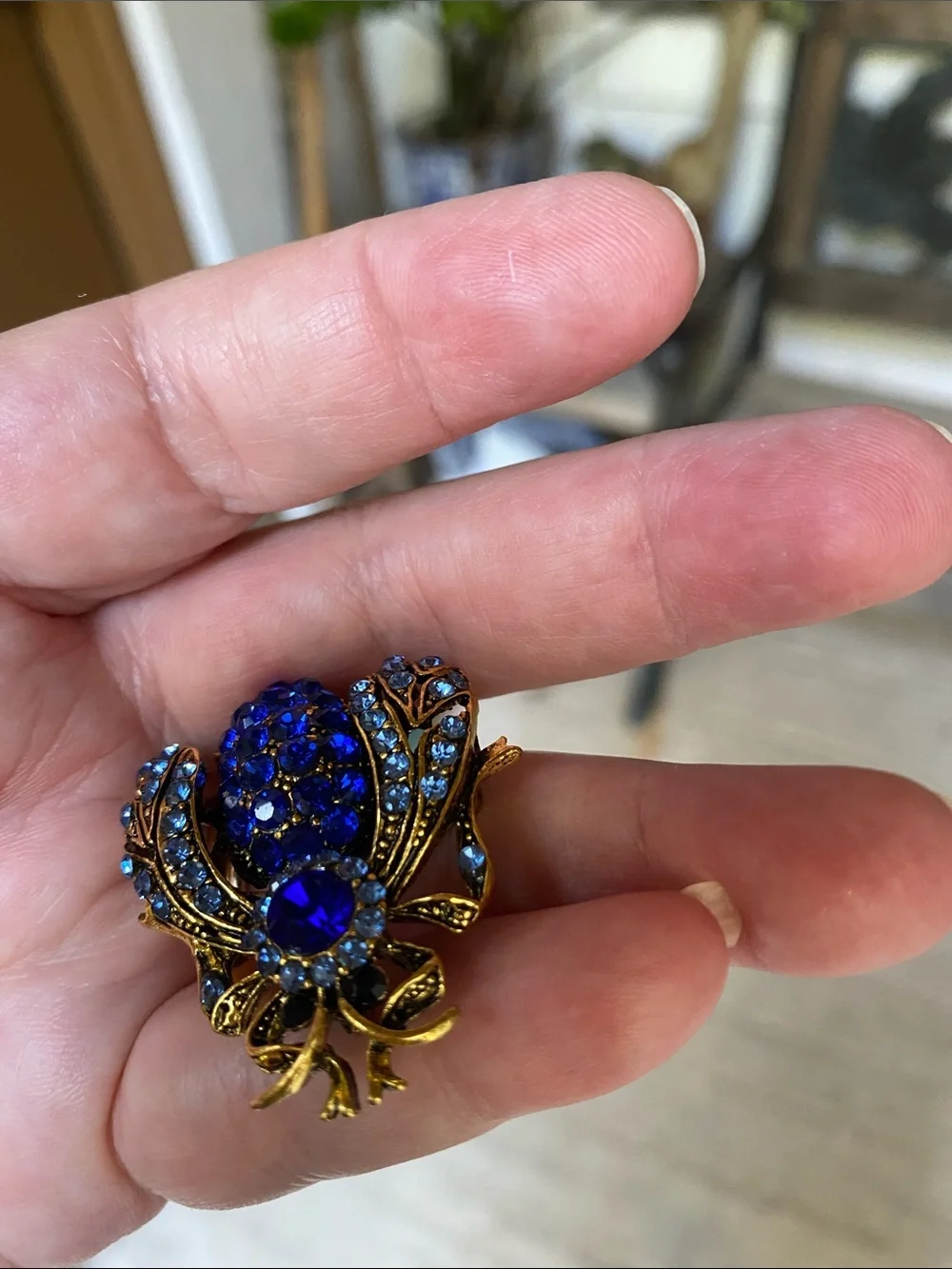 Gold-Tone Brooch with Sapphire Blue Crystals - Women Jewelry